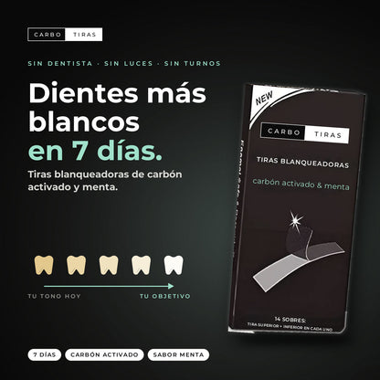 CarboTiras: dientes más blancos en 7 días, tiras blanqueadoras de carbón activado y menta