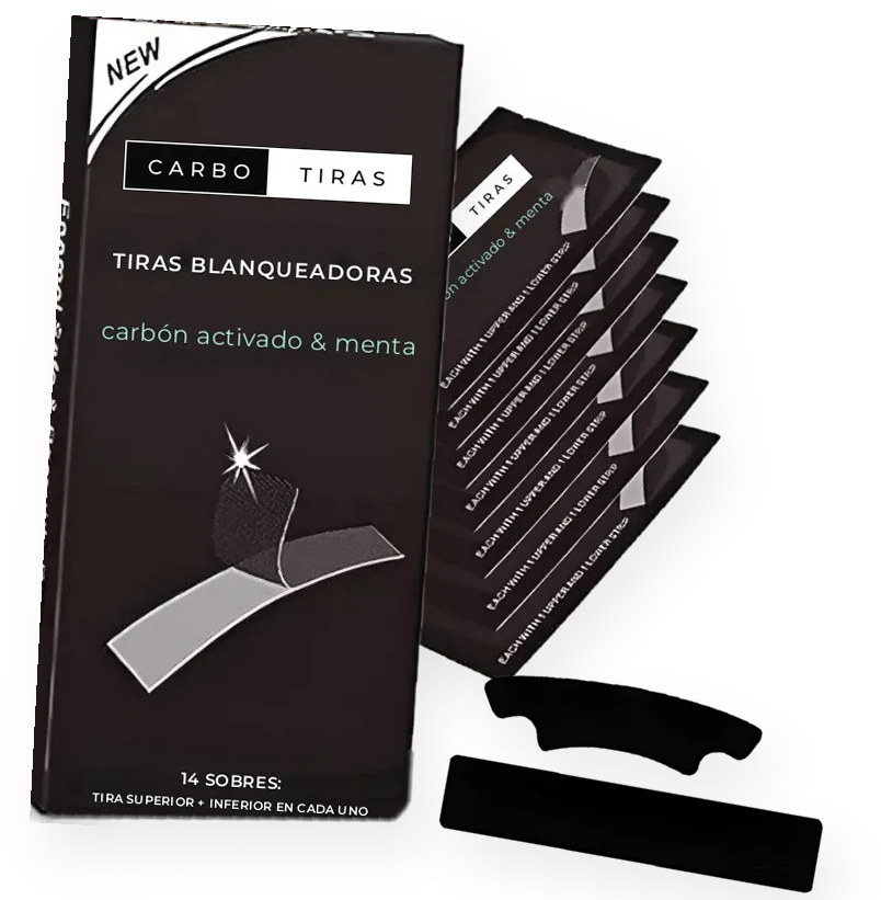 Caja de CarboTiras con los sobres y las tiras superior e inferior