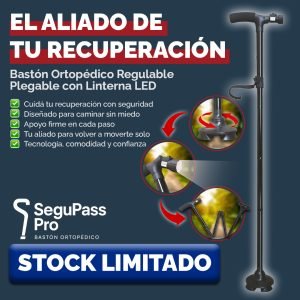 SEGUPASS PRO | Bastón Ortopédico Regulable Plegable con Linterna LED